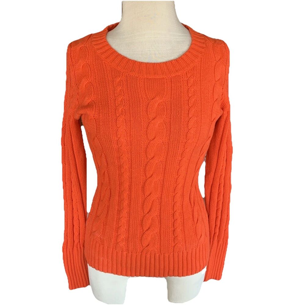 J Crew Orange Cable Knit Sweater Women’s XS Preppy Academia Collegiate School
